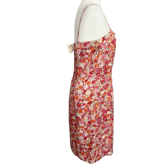 Vintage Ann Taylor Size 10 Petite Silk Pink Floral Sleeveless Apron Mini Dress - Picture 3 of 10